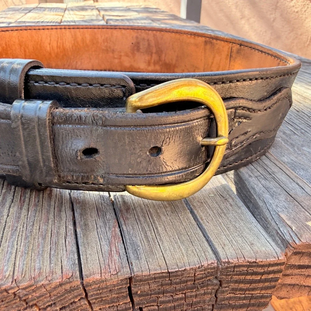 VTG Don Hume Leather Border Patrol‎ Belt Mens 32 Black Brass Buckle B106 Police